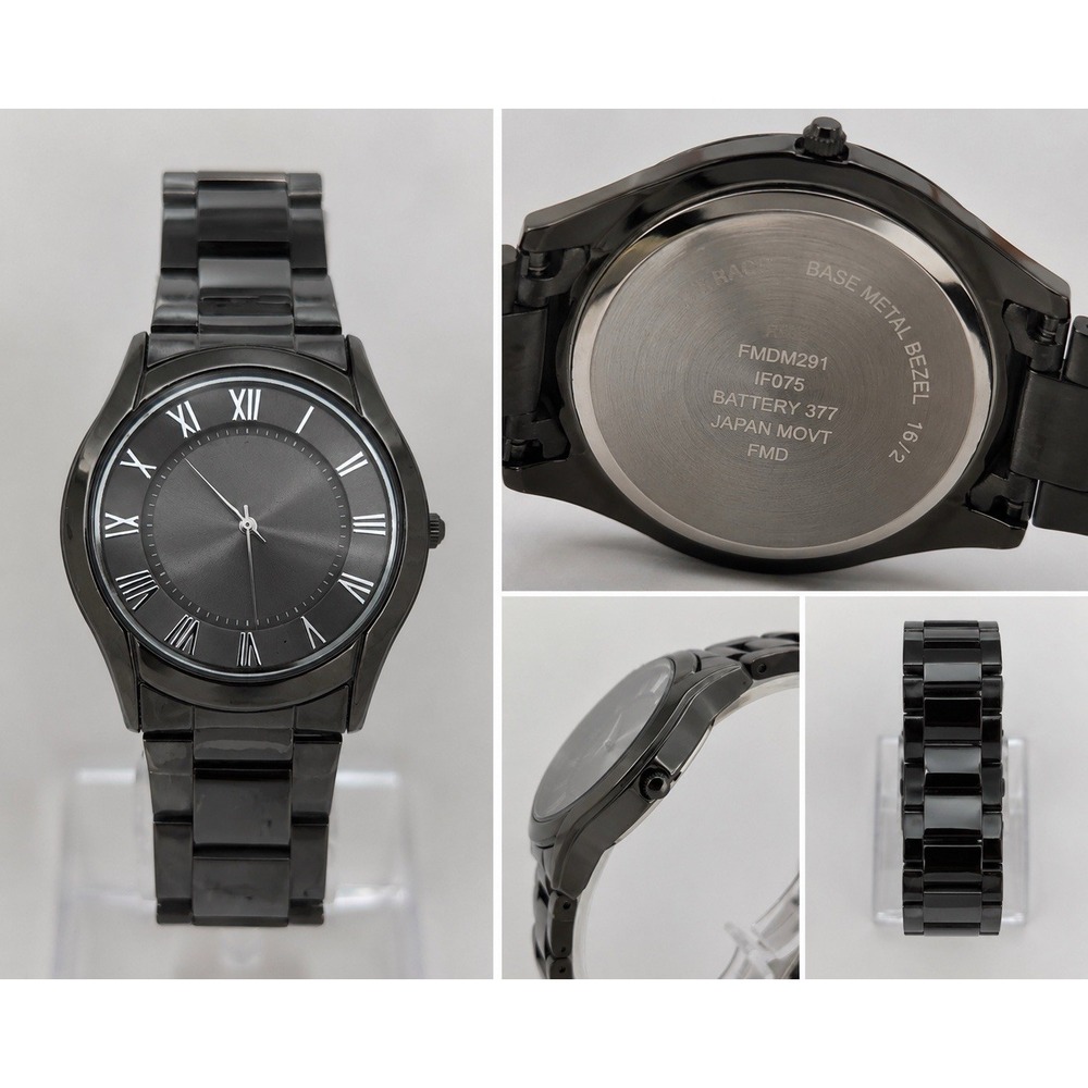 FMD Men's Black Quartz Wrist Watch Roman Numeral Dial Japan Movt Needs Battery